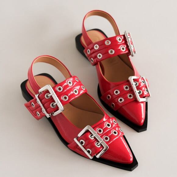 Ganni Red Buckle Ballerina Flats - Picture 10 of 10